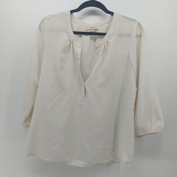 LOFT Tops - LOFT Factory women's sheer cream colored blouse top 3/4 sleeves Size Small